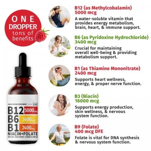 private label Vitamin B12 Liquid Drops Vegan B12 Sublingual 5000 mcg with  Liquid B12 Methylcobalamin Supports Energy, Brain & Heart supplement