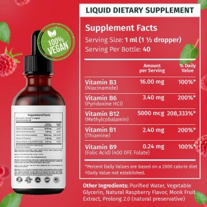 private label Vitamin B12 Liquid Drops Vegan B12 Sublingual 5000 mcg with  Liquid B12 Methylcobalamin Supports Energy, Brain & Heart supplement