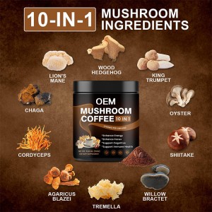 private label Energy Immune Support 10 in 1 Mushroom instant Coffee  with Lion’s Mane as men’s supplement