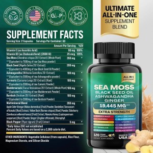 Private Label Health Supplement sea mosss, Black Seed Oil, Ashwagandha Blended Capsules