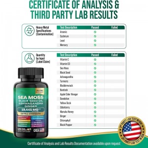 Private Label Health Supplement sea mosss, Black Seed Oil, Ashwagandha Blended Capsules