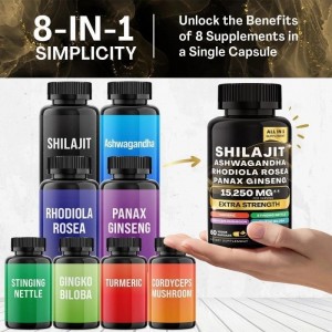 Private Label 8in 1 Shilajit Ashwagandha Extra Strength Energy Booster Capsules